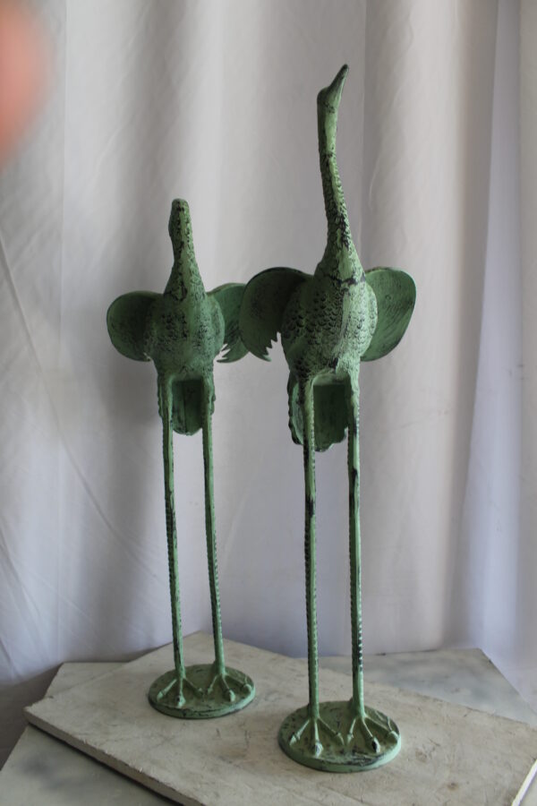 Pair of Aluminum Crane Wings Open with Green Patina Finish 10" x 8" x 22"H - Image 11
