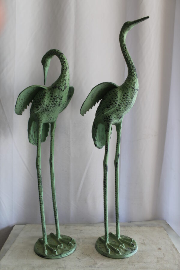 Pair of Aluminum Crane Wings Open with Green Patina Finish 10" x 8" x 22"H - Image 12