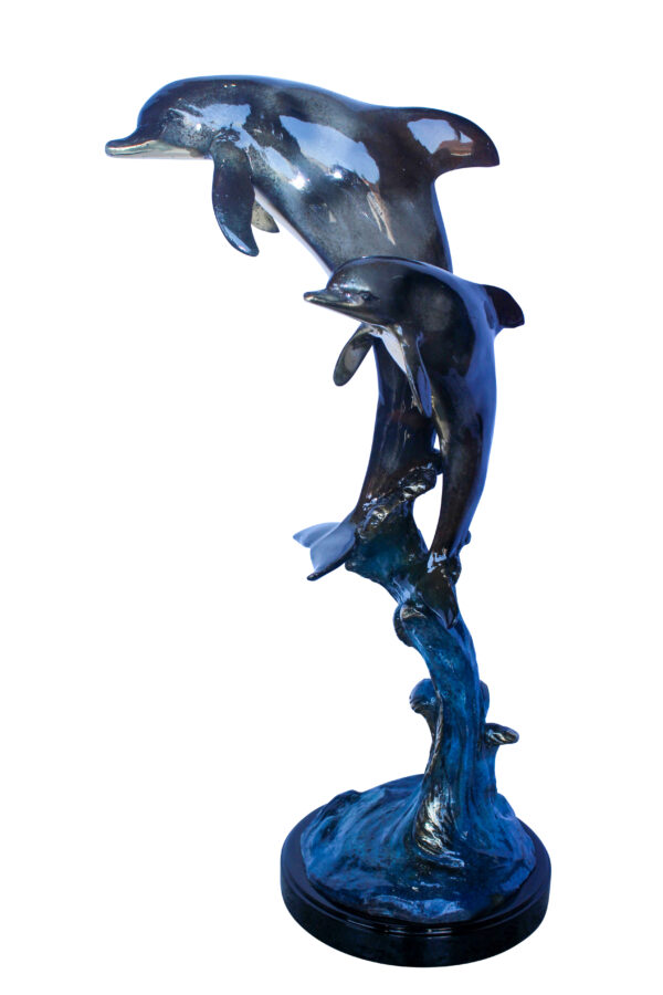 Two Dolphins Jumping of the Water Bronze Statue 11" x 12" x 31"H