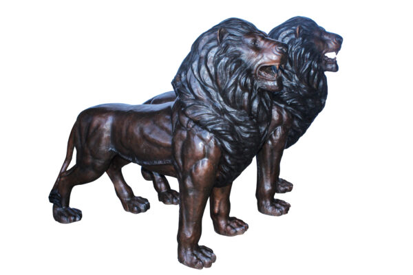 Pair of Giant Lions Bronze Statues, Wildlife Majesty Accents 78" x 24" x 57"H - Image 2