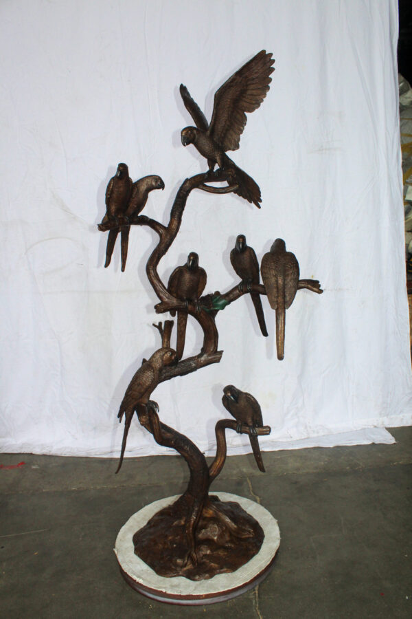 Eight Parrots Standing on a Tree Bronze Statue 33" x 24" x 66"H - Image 3