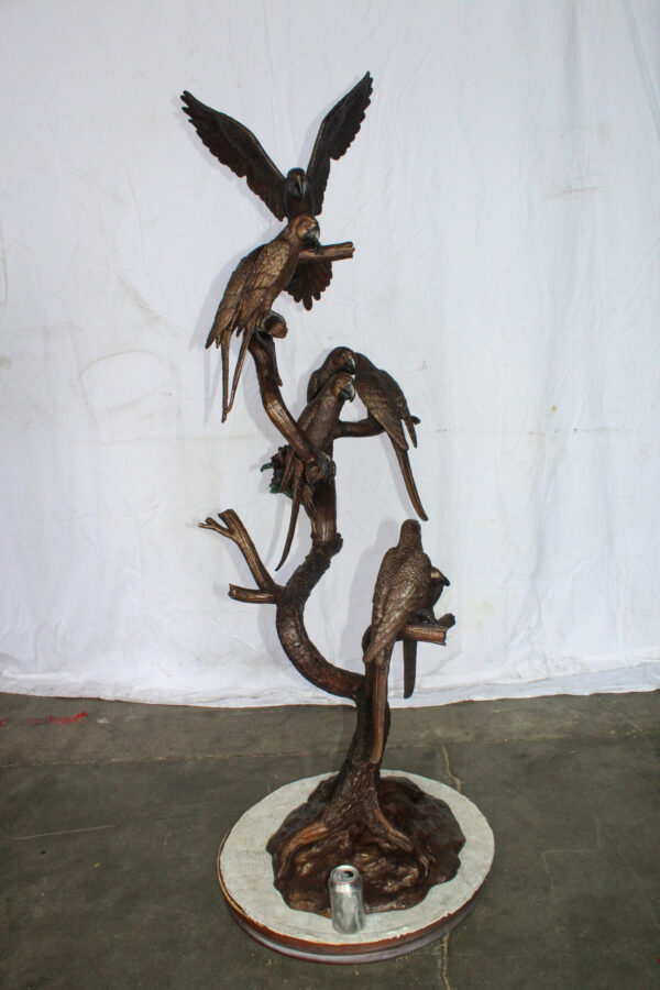 Eight Parrots Standing on a Tree Bronze Statue 33" x 24" x 66"H - Image 4
