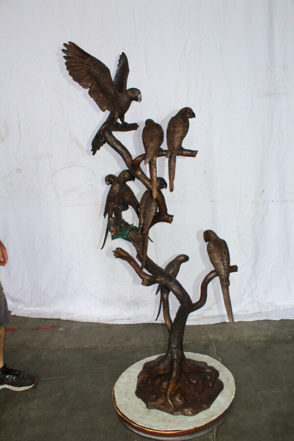 Eight Parrots Standing on a Tree Bronze Statue 33" x 24" x 66"H - Image 5