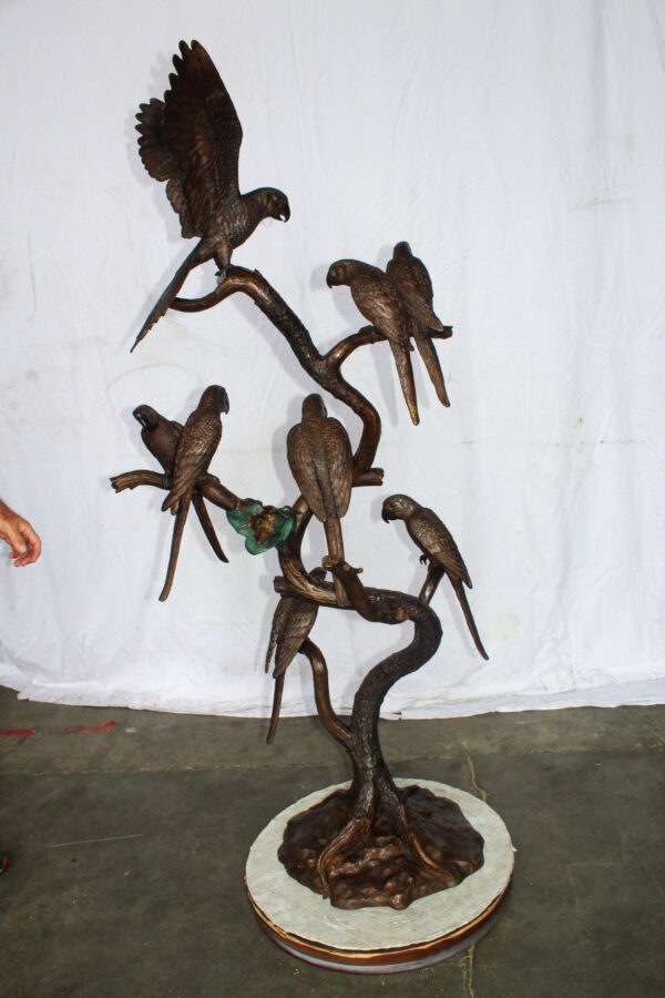 Eight Parrots Standing on a Tree Bronze Statue 33" x 24" x 66"H - Image 6
