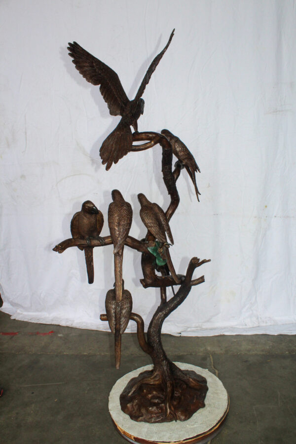 Eight Parrots Standing on a Tree Bronze Statue 33" x 24" x 66"H - Image 7