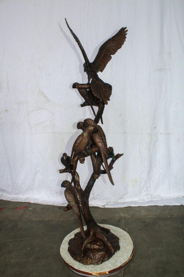 Eight Parrots Standing on a Tree Bronze Statue 33" x 24" x 66"H - Image 8