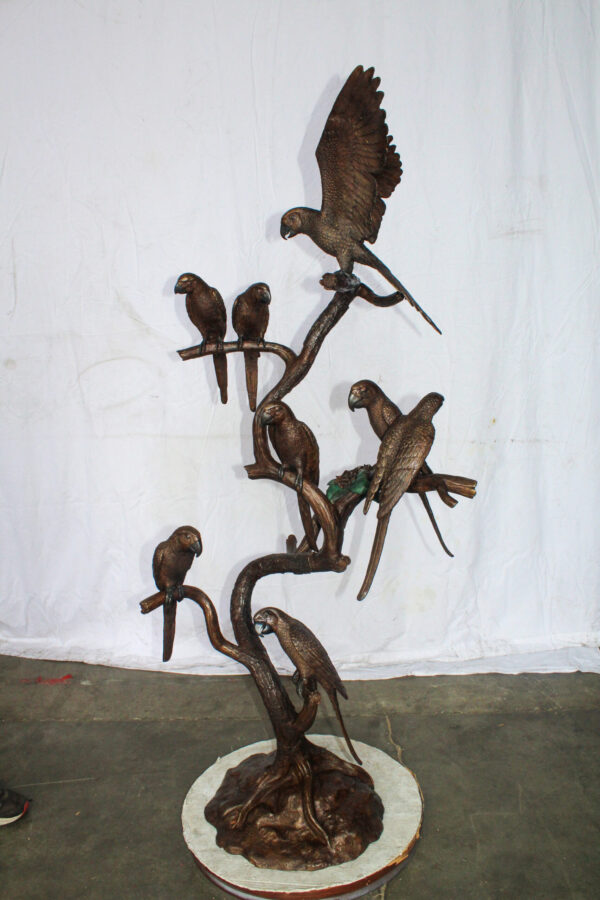 Eight Parrots Standing on a Tree Bronze Statue 33" x 24" x 66"H - Image 9