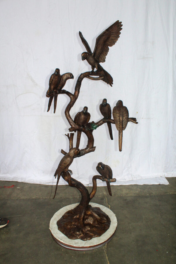 Eight Parrots Standing on a Tree Bronze Statue 33" x 24" x 66"H - Image 10