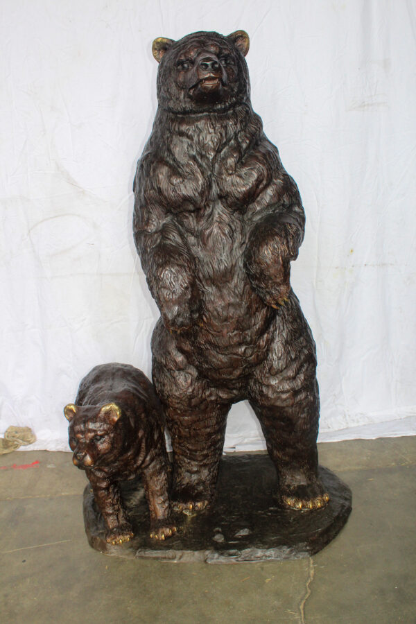 Giant Bronze Statue of a Standing Bear and Cub 46" x 34" x 70"H - Image 3