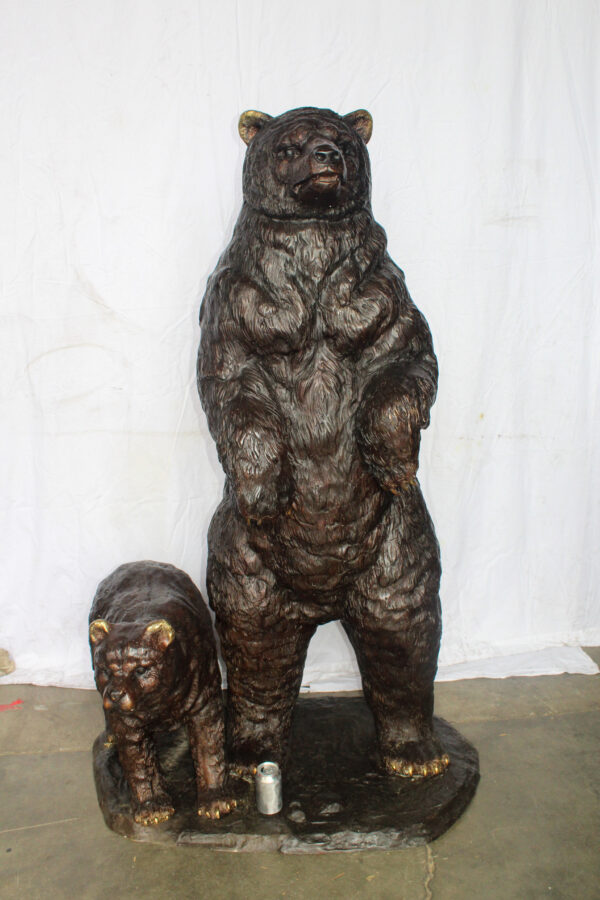 Giant Bronze Statue of a Standing Bear and Cub 46" x 34" x 70"H - Image 4