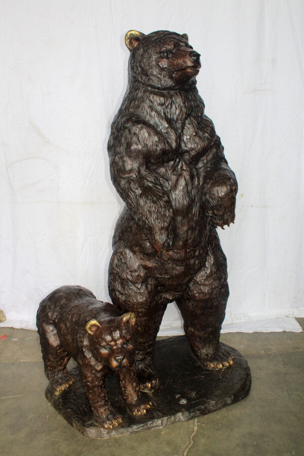 Giant Bronze Statue of a Standing Bear and Cub 46" x 34" x 70"H - Image 5