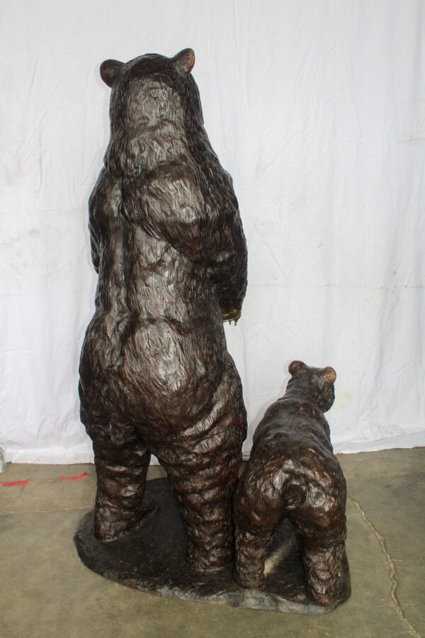 Giant Bronze Statue of a Standing Bear and Cub 46" x 34" x 70"H - Image 8