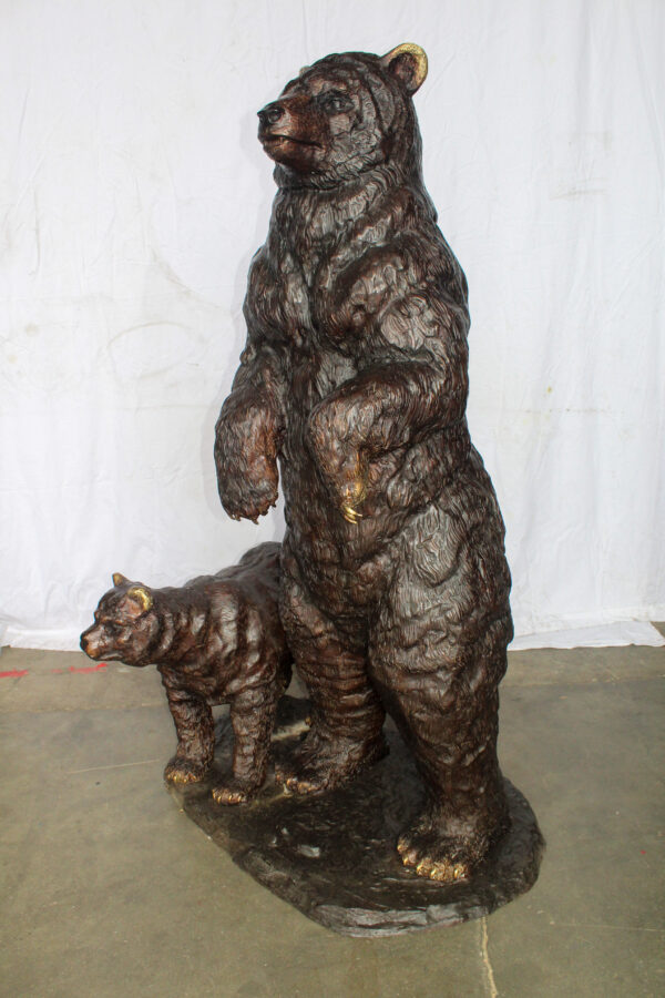 Giant Bronze Statue of a Standing Bear and Cub 46" x 34" x 70"H - Image 11