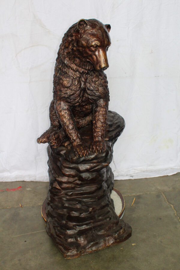 Life Size Bronze Statue of a Bear Sitting on A Rock 43" x 29" x 51"H - Image 4