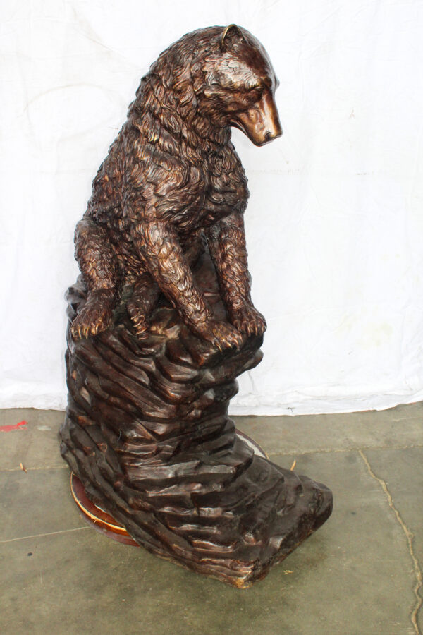 Life Size Bronze Statue of a Bear Sitting on A Rock 43" x 29" x 51"H - Image 5