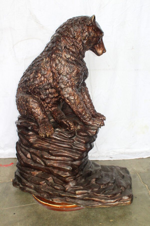 Life Size Bronze Statue of a Bear Sitting on A Rock 43" x 29" x 51"H - Image 6