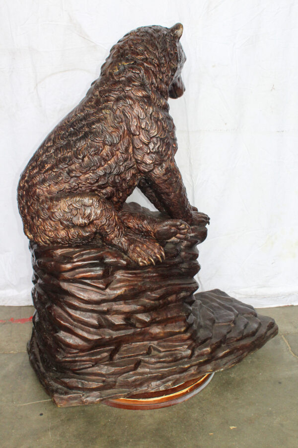 Life Size Bronze Statue of a Bear Sitting on A Rock 43" x 29" x 51"H - Image 7