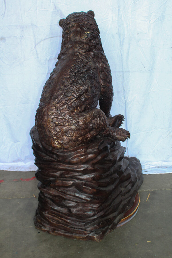 Life Size Bronze Statue of a Bear Sitting on A Rock 43" x 29" x 51"H - Image 8