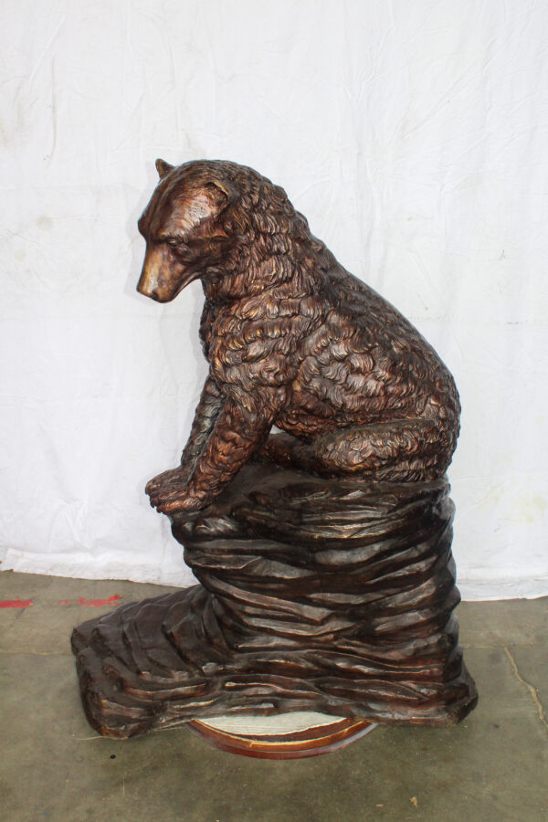 Life Size Bronze Statue of a Bear Sitting on A Rock 43" x 29" x 51"H - Image 10