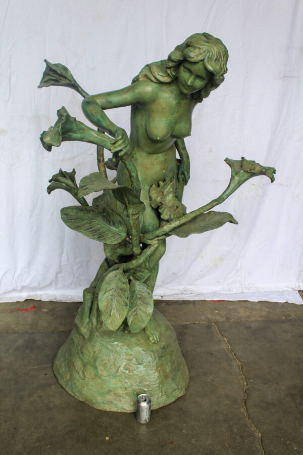 Nude Art Girl Standing by the Garden Life Size Bronze Fountain 44" x 44" x 64"H - Image 3