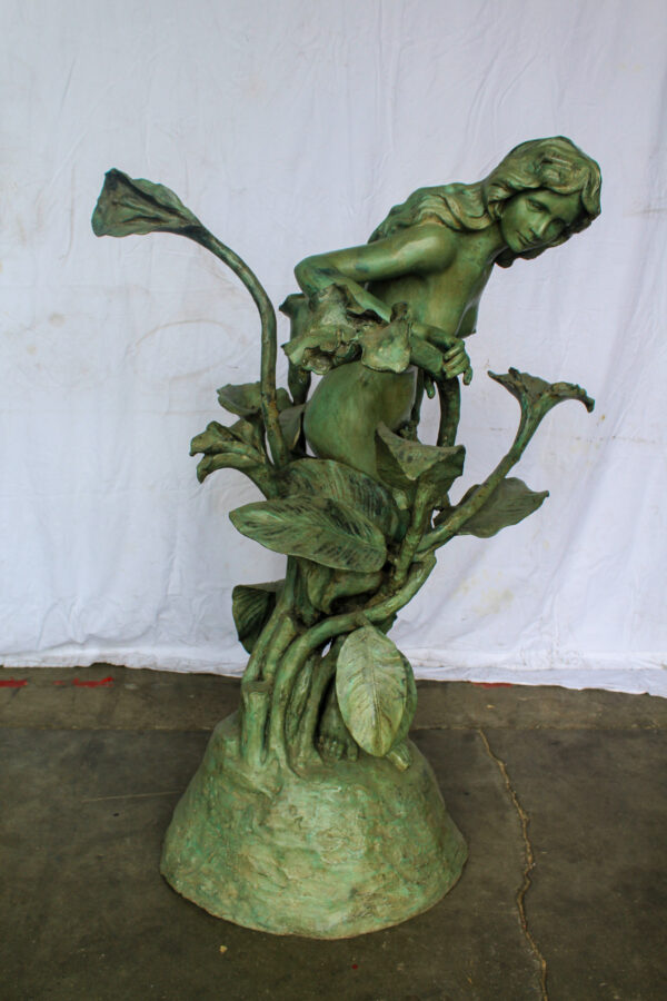 Nude Art Girl Standing by the Garden Life Size Bronze Fountain 44" x 44" x 64"H - Image 4