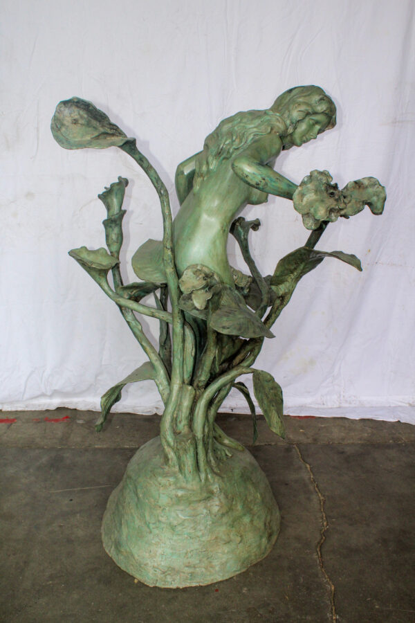 Nude Art Girl Standing by the Garden Life Size Bronze Fountain 44" x 44" x 64"H - Image 5