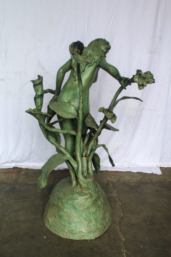 Nude Art Girl Standing by the Garden Life Size Bronze Fountain 44" x 44" x 64"H - Image 6