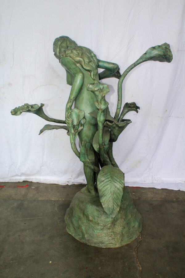 Nude Art Girl Standing by the Garden Life Size Bronze Fountain 44" x 44" x 64"H - Image 8