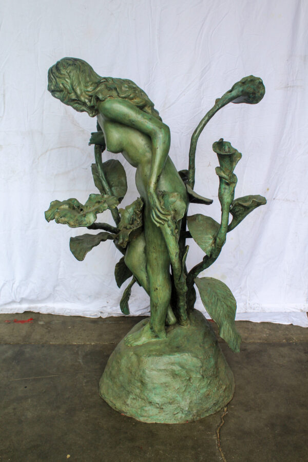 Nude Art Girl Standing by the Garden Life Size Bronze Fountain 44" x 44" x 64"H - Image 9