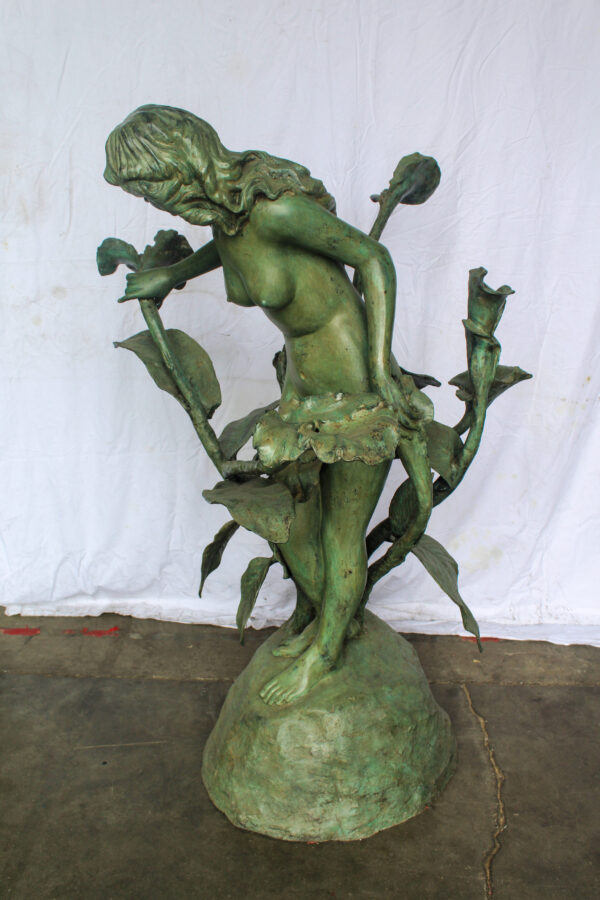 Nude Art Girl Standing by the Garden Life Size Bronze Fountain 44" x 44" x 64"H - Image 10