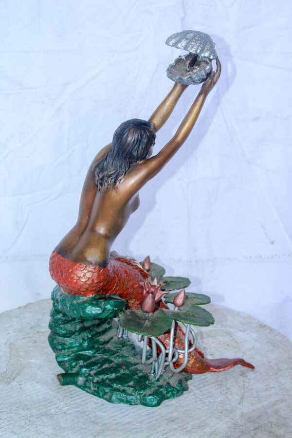 Colorful Mermaid Holding Shell Bronze Fountain 14" x 13" x 21"H - Image 6