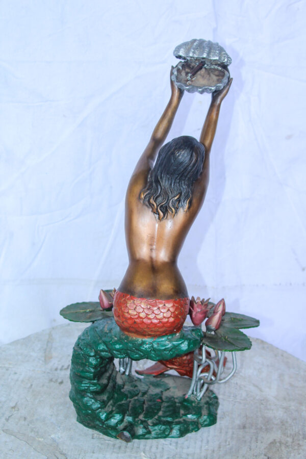 Colorful Mermaid Holding Shell Bronze Fountain 14" x 13" x 21"H - Image 7