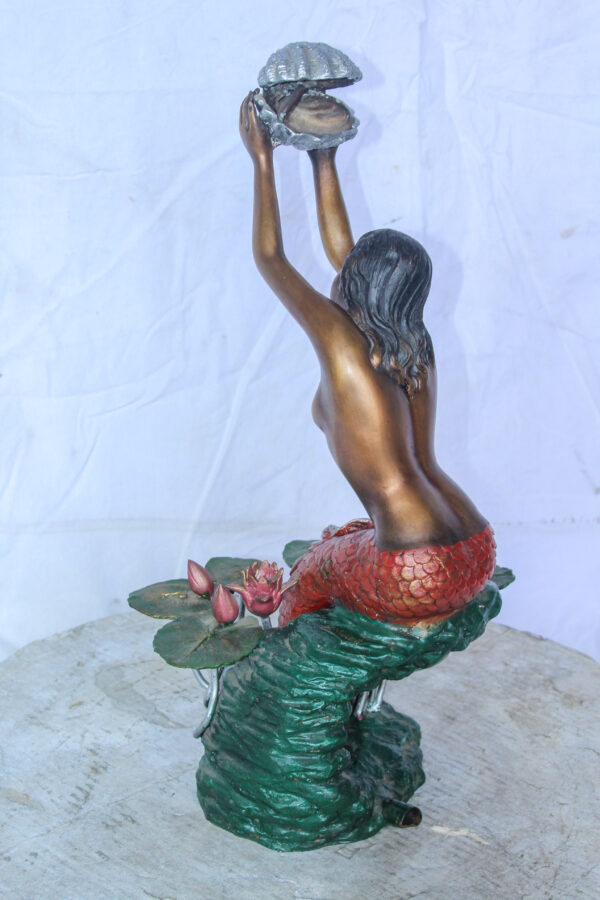 Colorful Mermaid Holding Shell Bronze Fountain 14" x 13" x 21"H - Image 8