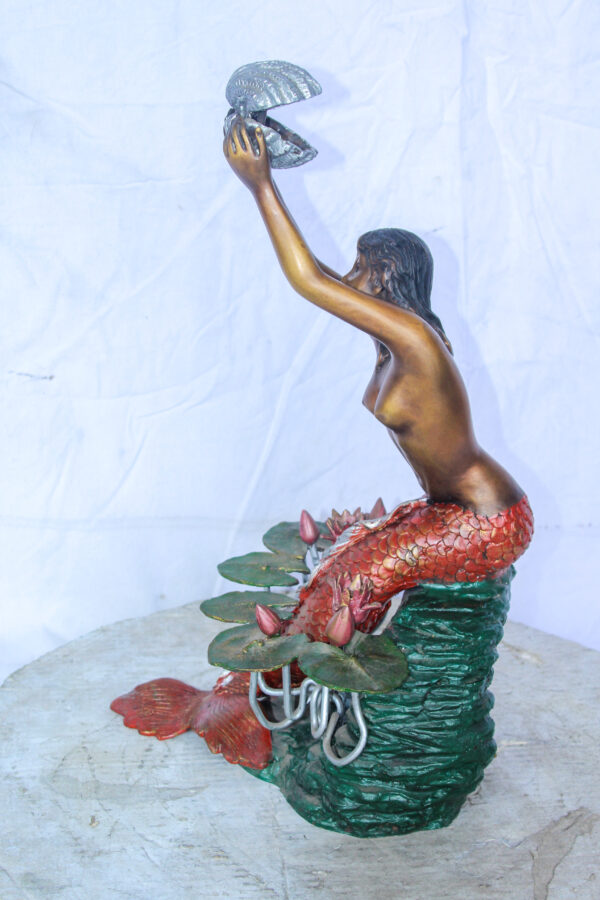 Colorful Mermaid Holding Shell Bronze Fountain 14" x 13" x 21"H - Image 9