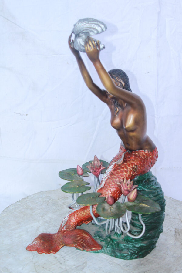 Colorful Mermaid Holding Shell Bronze Fountain 14" x 13" x 21"H - Image 10