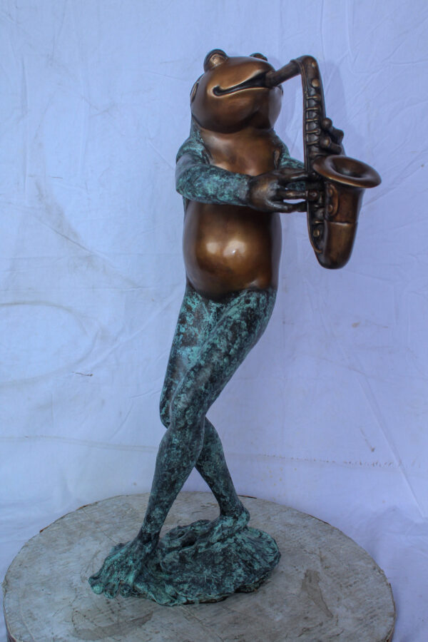 Musical Frog Playing Saxophone Bronze Fountain, Fun home Decor 14" x 9" x 32"H - Image 3