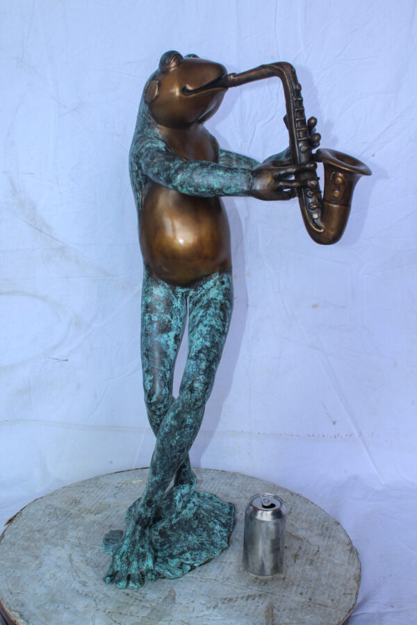 Musical Frog Playing Saxophone Bronze Fountain, Fun home Decor 14" x 9" x 32"H - Image 4