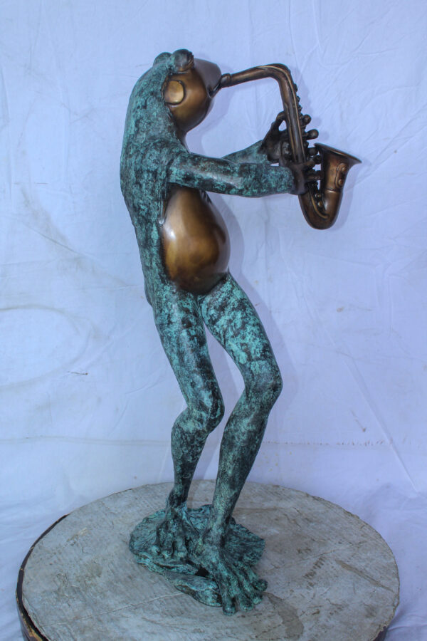 Musical Frog Playing Saxophone Bronze Fountain, Fun home Decor 14" x 9" x 32"H - Image 5