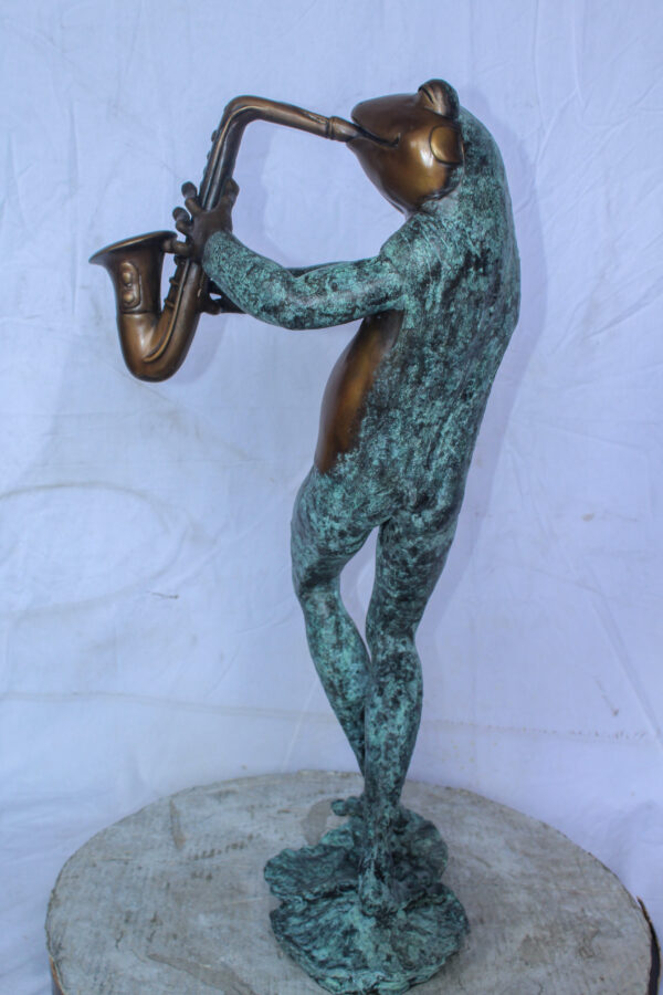 Musical Frog Playing Saxophone Bronze Fountain, Fun home Decor 14" x 9" x 32"H - Image 8