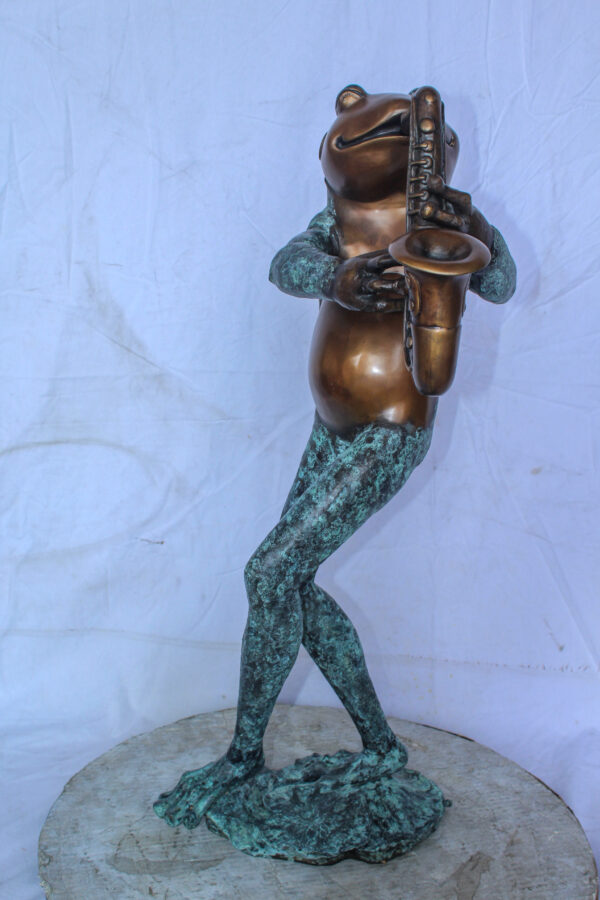 Musical Frog Playing Saxophone Bronze Fountain, Fun home Decor 14" x 9" x 32"H - Image 10
