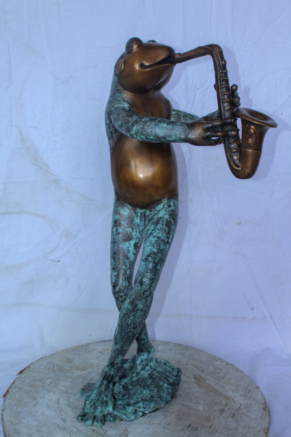 Musical Frog Playing Saxophone Bronze Fountain, Fun home Decor 14" x 9" x 32"H - Image 11