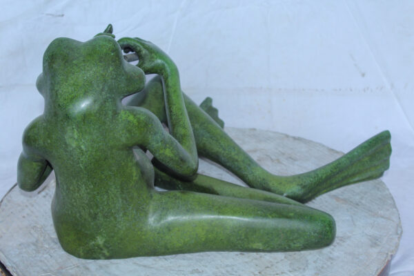 Musical Frog Playing Flute Bronze Statue with Green Patina 20" x 18" x 12"H - Image 6