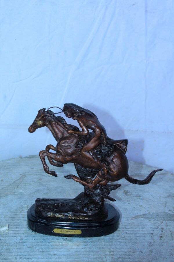 Cheyenne by Remington Bronze Statue Replica, Iconic Western Decor 9" x 3" x 9"H - Image 3