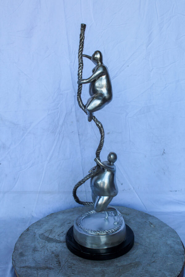 Two Voluptuous Women Climbing a Rope Statue, Silver Finish 10" x 10" x 29"H - Image 3