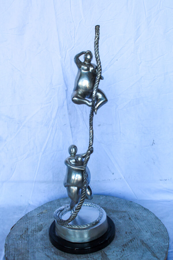 Two Voluptuous Women Climbing a Rope Statue, Silver Finish 10" x 10" x 29"H - Image 5