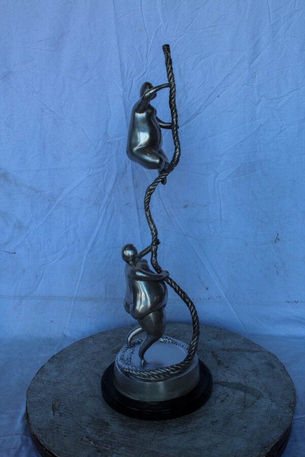 Two Voluptuous Women Climbing a Rope Statue, Silver Finish 10" x 10" x 29"H - Image 6