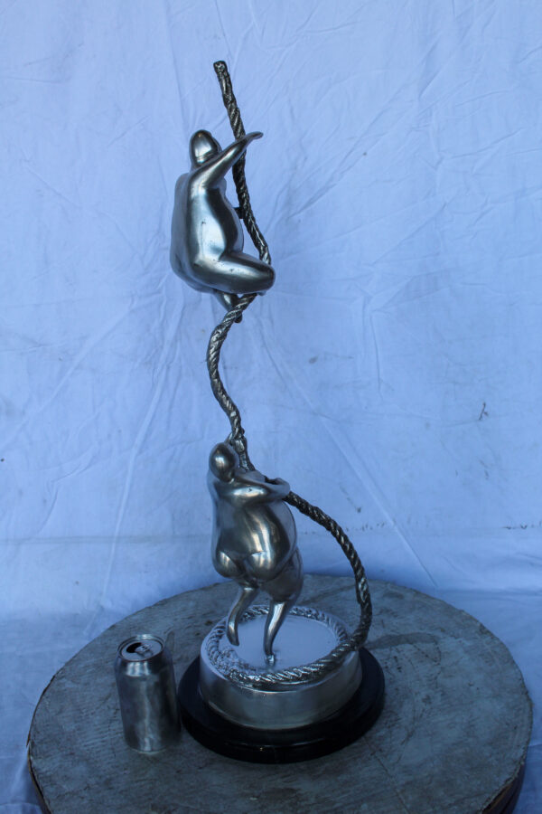 Two Voluptuous Women Climbing a Rope Statue, Silver Finish 10" x 10" x 29"H - Image 7