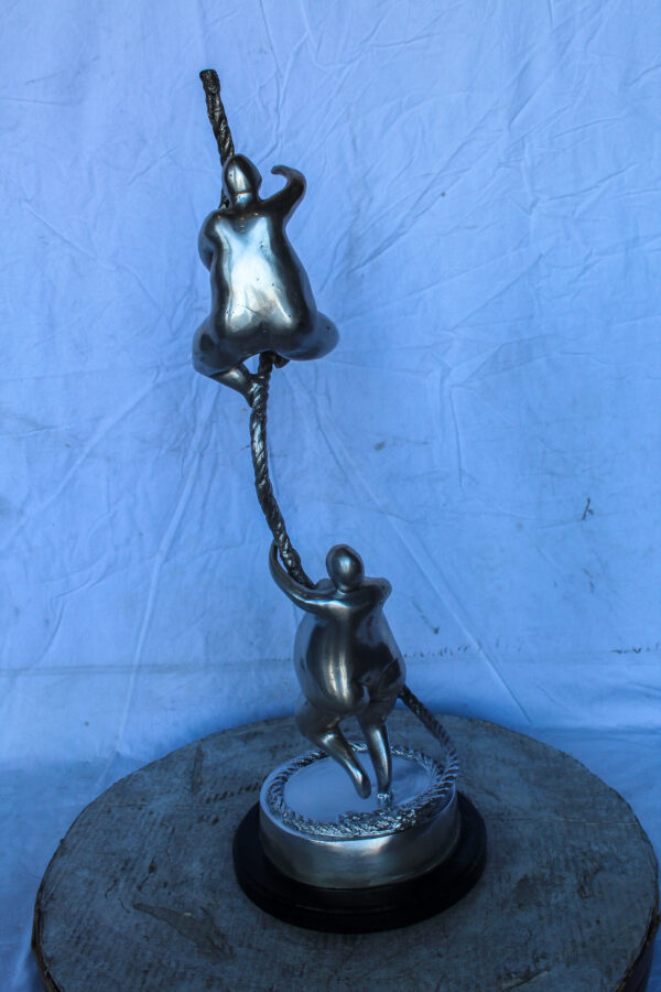 Two Voluptuous Women Climbing a Rope Statue, Silver Finish 10" x 10" x 29"H - Image 8