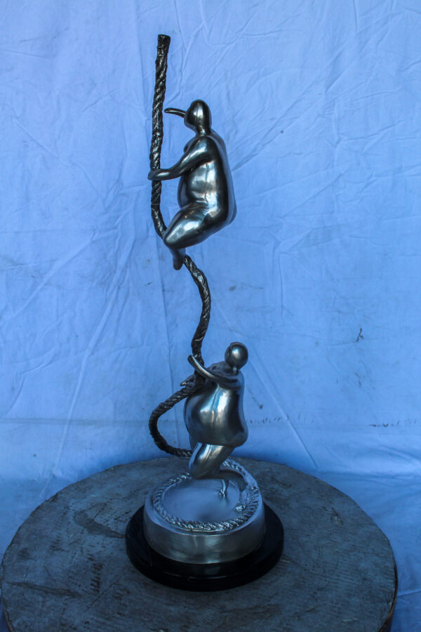 Two Voluptuous Women Climbing a Rope Statue, Silver Finish 10" x 10" x 29"H - Image 9