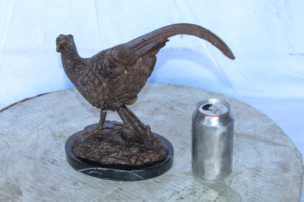 Pheasant Bird Bronze statue mounted on a Marble Base 14" x 6" x 10"H - Image 4